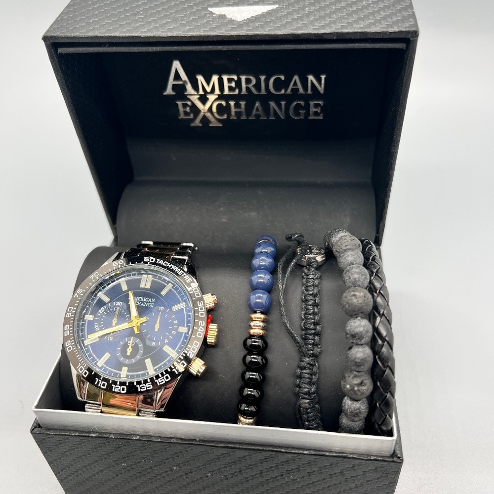 American Exchange Mens Watch & Bracelet Set